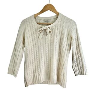 Burberry 100% Cashmere Beige Preppy Knit Bow Sweater - Size M